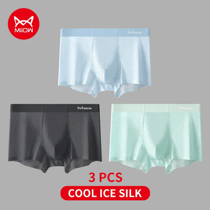 MiiOW Men's Ice Silk Underwear 3Pcs 7A Antibacterial Breathable Briefs