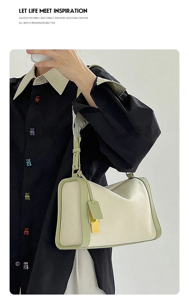 Women's Cowhide Leather Shoulder Bag Vintage Soft Messenger Handbag Fashion Crossbody Bags Female Underarm Bag DF900083S