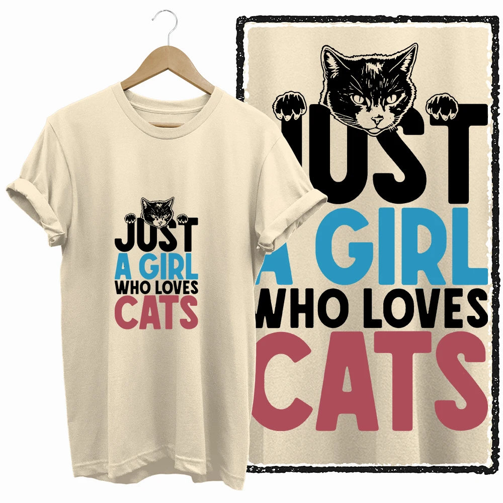 COOLMIND 100% Cotton Beige Cat Print Exclusive Graphic Women T Shirt Big Size Loose Cotton Cat Lover Women T Shirt Lovely Cat Te