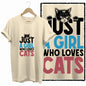 COOLMIND 100% Cotton Beige Cat Print Exclusive Graphic Women T Shirt Big Size Loose Cotton Cat Lover Women T Shirt Lovely Cat Te
