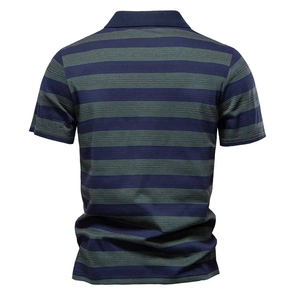 AIOPESON's Striped V Neck Cotton Polo Shirts - ShopHub