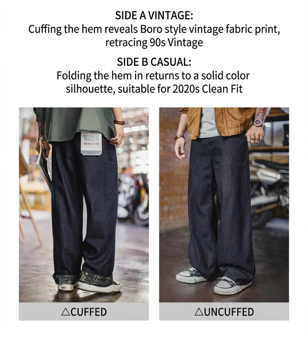 Maden Men‘s Vintage Boro Washed Denim Jeans