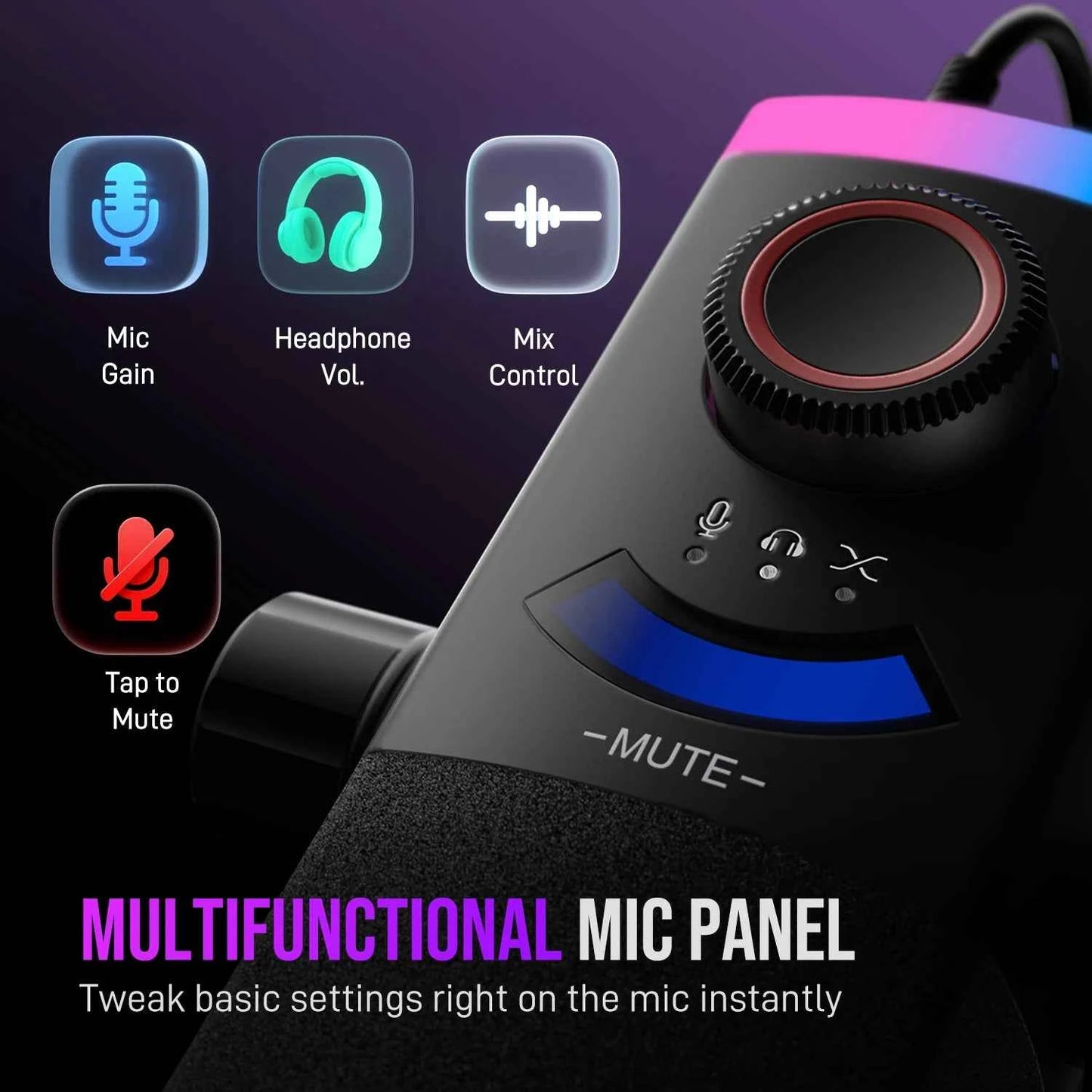FIFINE AM8PROT Gaming Microphone Kit with Boom Arm, Dynamic XLR/USB Streaming Mic with RGB Light & Tap-to-Mute & Mix Control