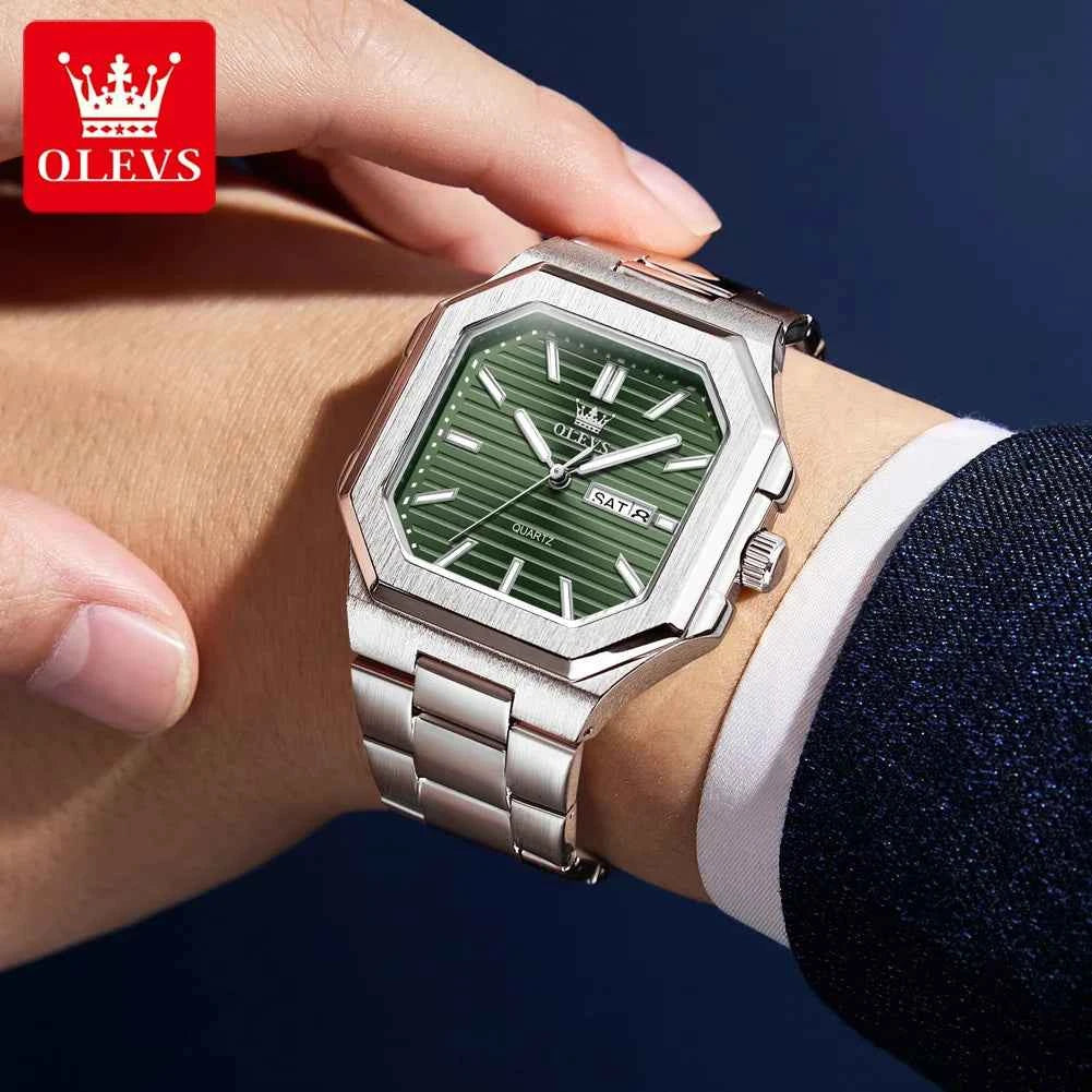 OLEVS 3731 Quartz Watch for Men with Coated Mirror, Night Light Function, Waterproof, and Calendar Window