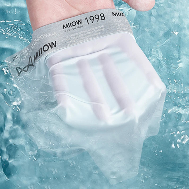 MiiOW Ice Silk Men Underwear - 3Pcs Ultra-thin Breathable Antibacterial Boxer Shorts
