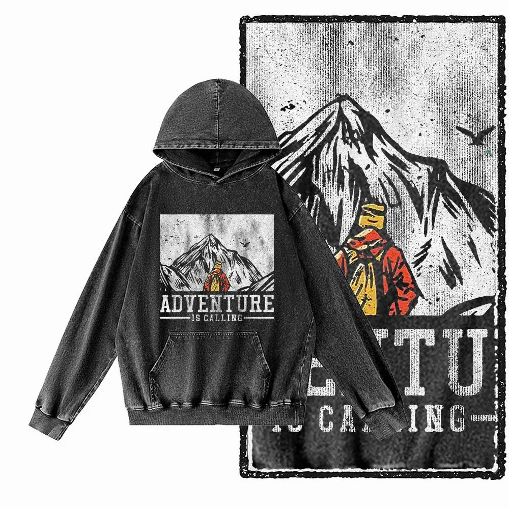 Off-Grid Adventure Graphic Acid-Washed Black Hoodie