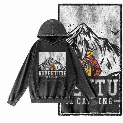 Off-Grid Adventure Graphic Acid-Washed Black Hoodie