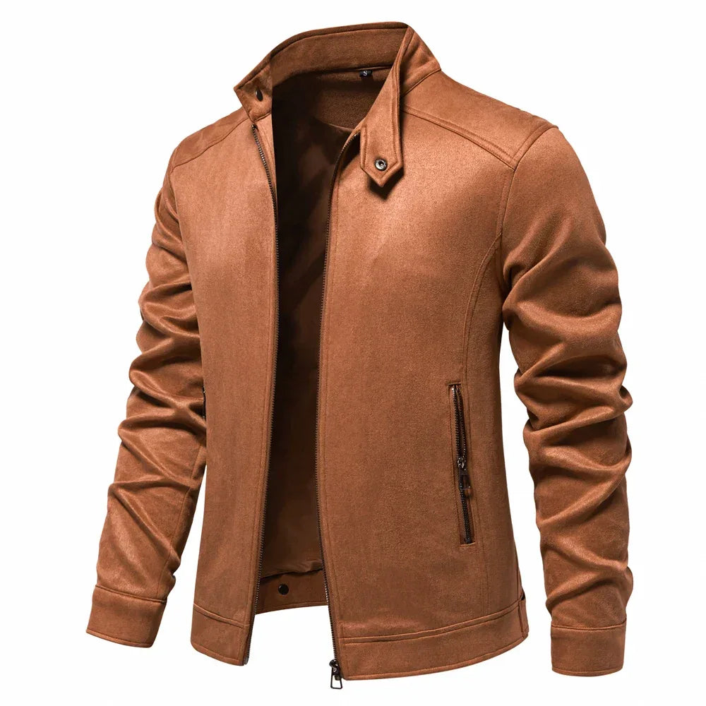 AIOPESON Men's Stand Collar Zip Suede Jackets - ShopHub