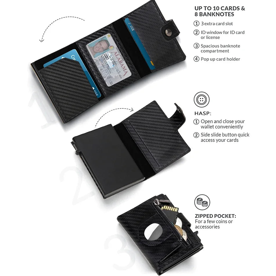Carbon Fiber Rfid Blocking Mens Credit Card Holder Airtag Wallet