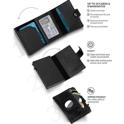 Carbon Fiber Rfid Blocking Mens Credit Card Holder Airtag Wallet