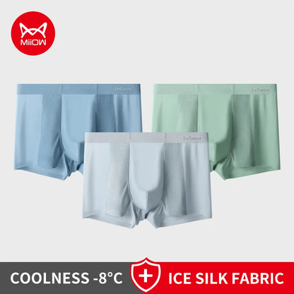 MIIOW Men's Breathable Underwear Set - Ice Silk Mesh Antibacterial Cotton Crotch Seamless Boxers