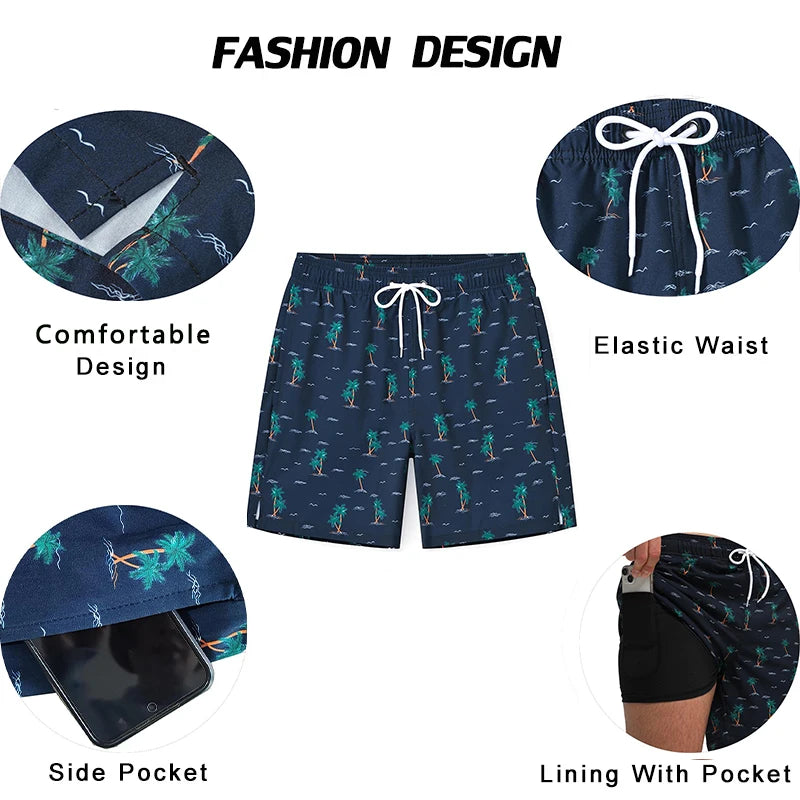 Men's DATIFER 2026 fashion boardshorts with polyester fabric, side zipper pocket, long liner, suitable for beach and gym activities