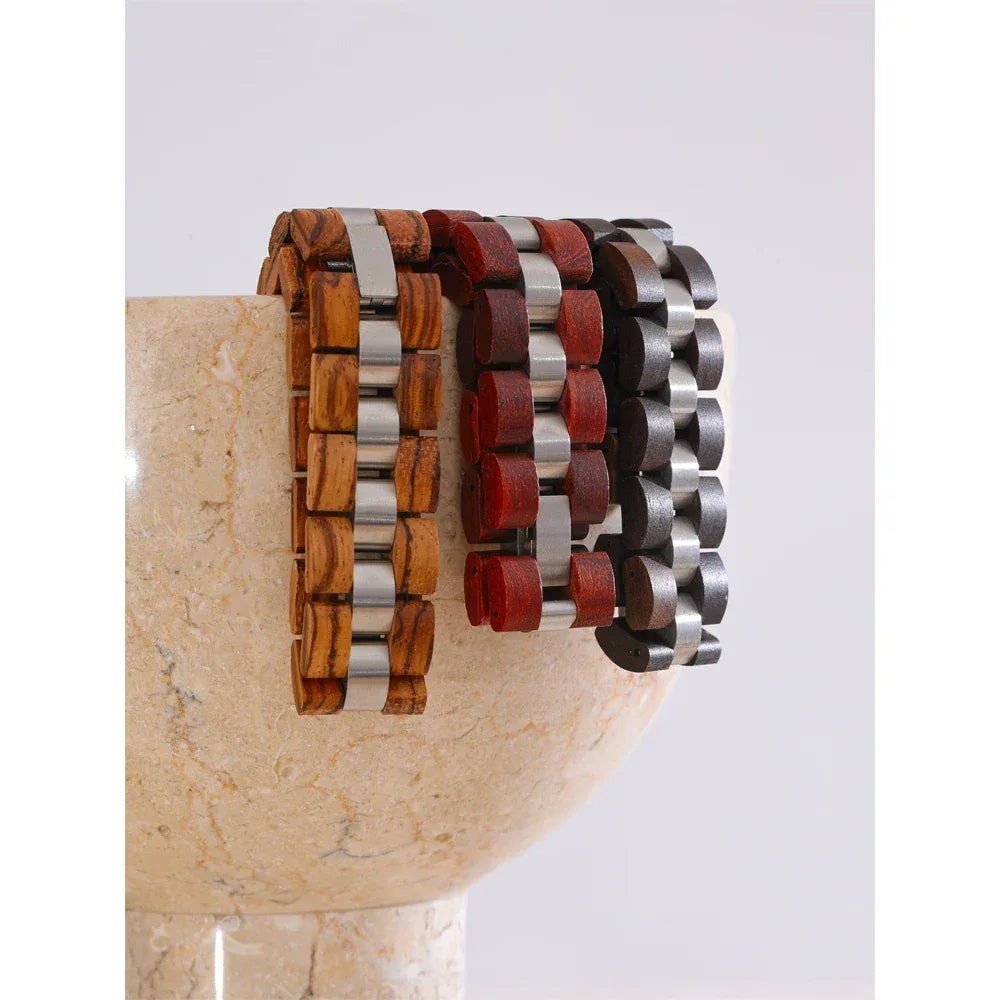 22cm Men's Natural Wood Chain Wide Bracelet - ShopHub