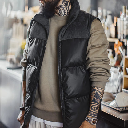 MADEN Black Leather-Look Quilted Vest