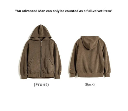 Maden Men’s Khaki Fleece Zip Hoodie Jacket