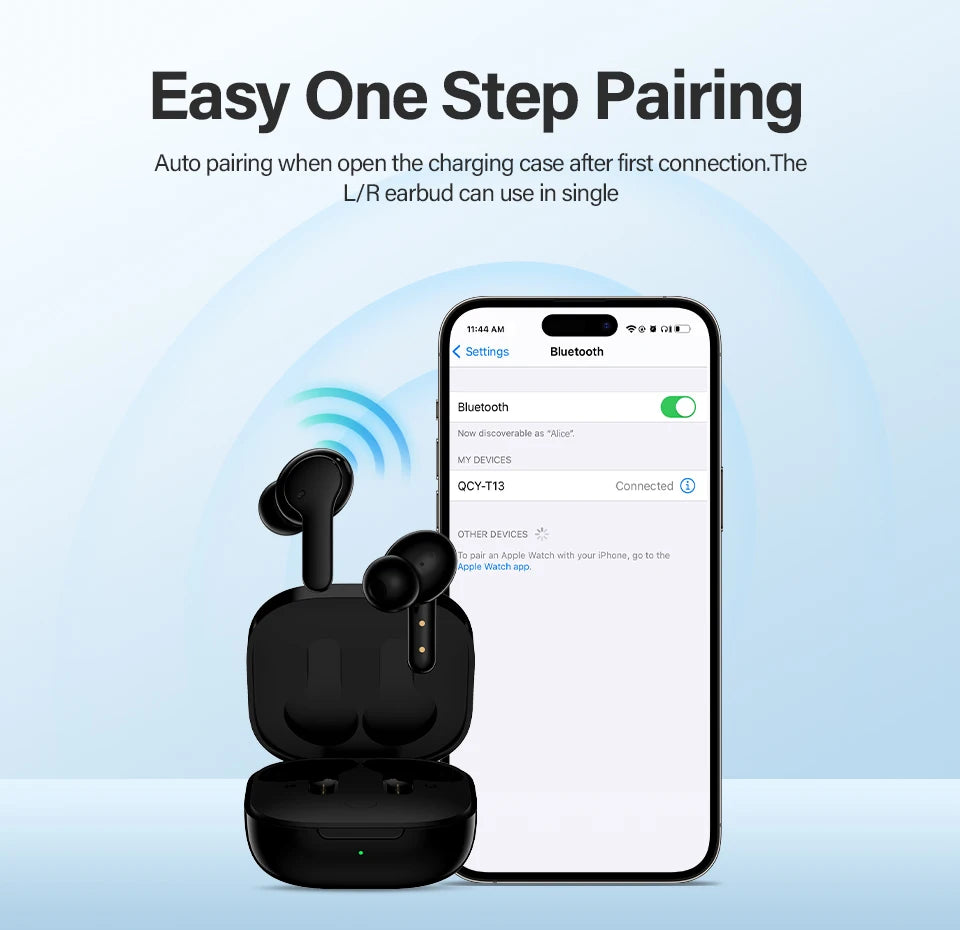 QCY T13 Wireless Earphones with 4 Mic ENC, HD Call, Stereo Sound, Touch Control, Long Standby 40Hrs - ShopHub