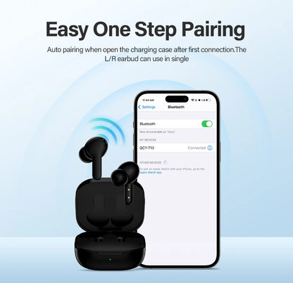 QCY T13 Wireless Earphones with 4 Mic ENC, HD Call, Stereo Sound, Touch Control, Long Standby 40Hrs - ShopHub