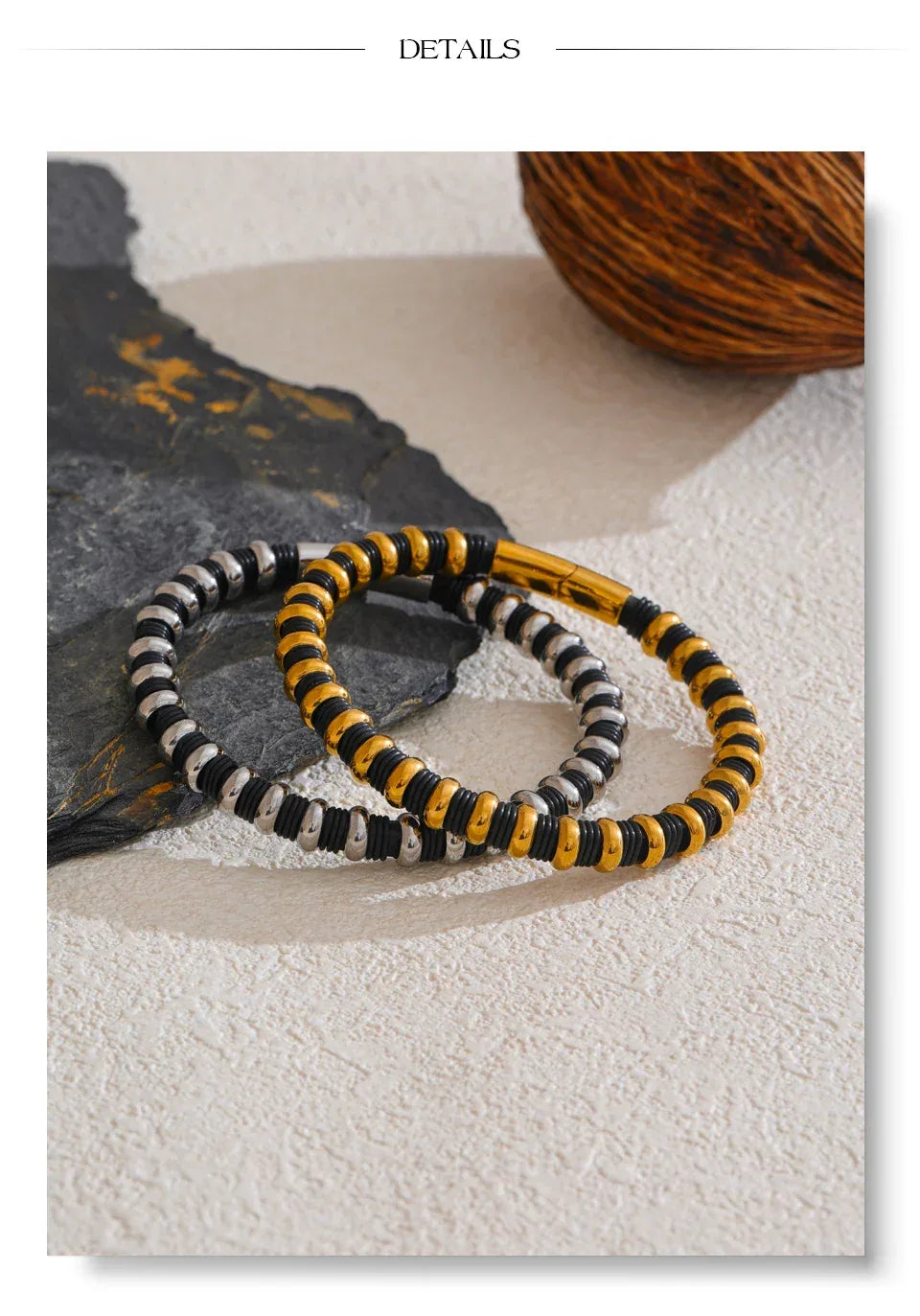 65mm Distinctive Stainless Steel Leather Metal Beads Bracelet Bangle - ShopHub