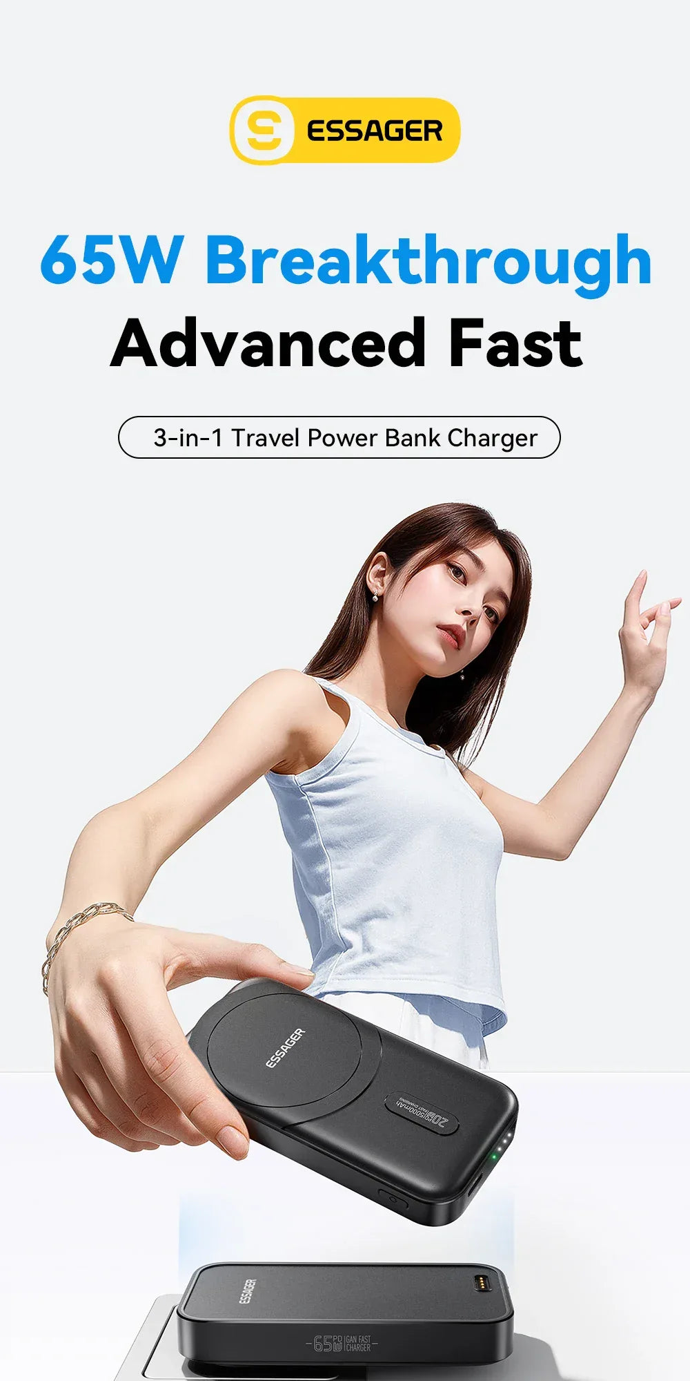【NEW】Essager 3-in-1 Magnetic 65W GaN Charger and Wireless Power Bank - ShopHub