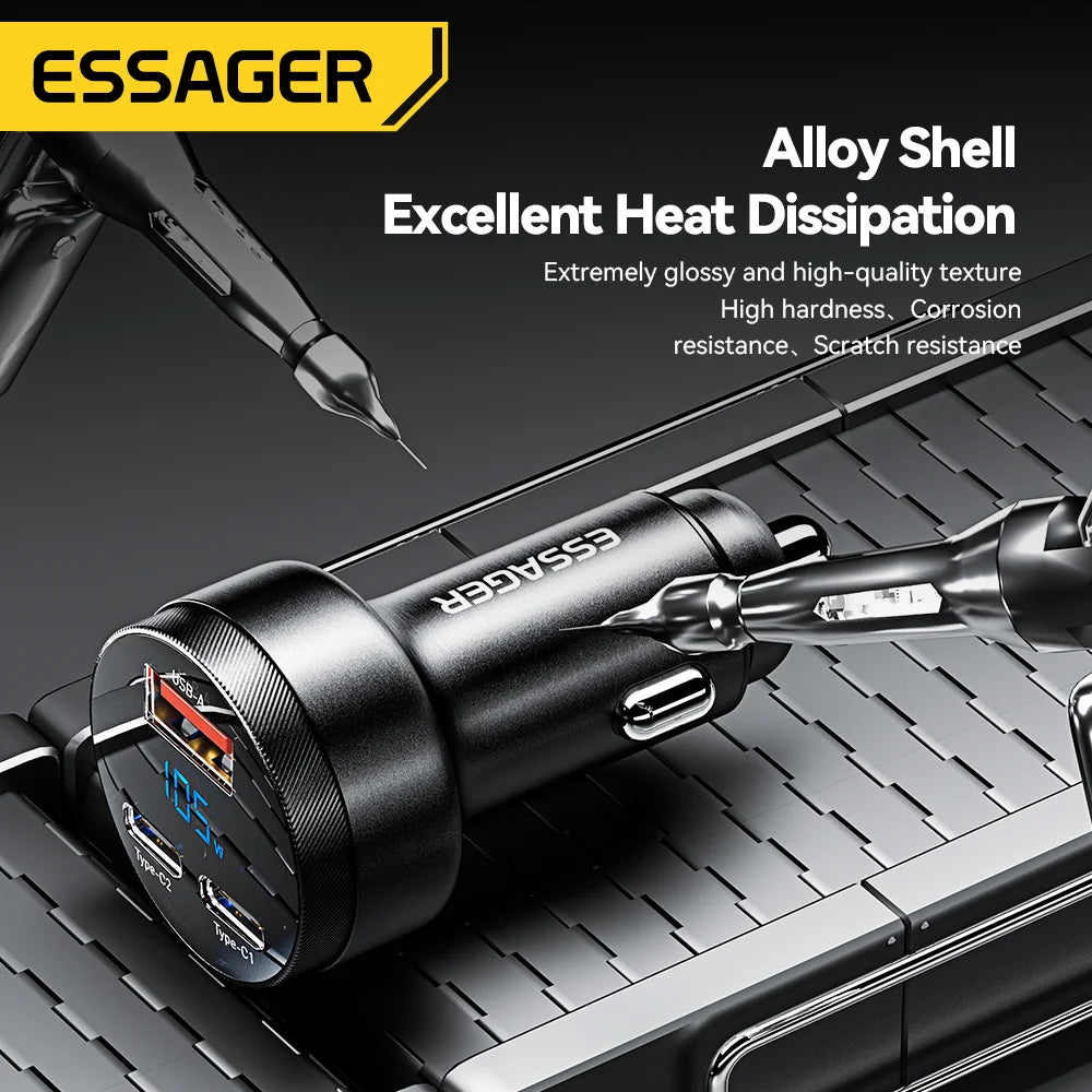 Essager 105W USB Car Charger with Quick Charge 4.0, QC3.0, and USB PD support