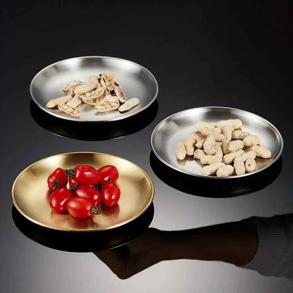 6Pcs Stainless Steel Plates Set Storage Rack Round Dish for BBQ Camping Kitchen Accessories Gadgets Tools Home Decor Gear