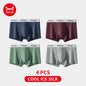 MiiOW Men's Ice Silk Underwear 4Pcs Breathable Mesh Boxers Antibacterial Crotch