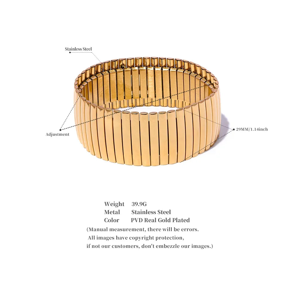 Elastic 316L Stainless Steel Metal Wide Big Statement Bracelet Bangle - ShopHub
