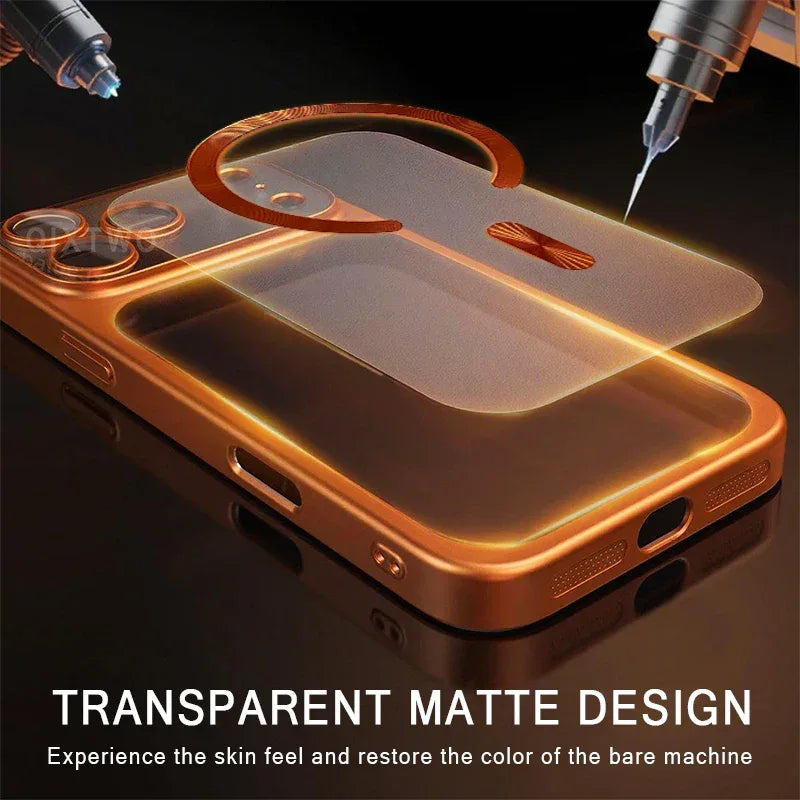 QIXTWO Luxury Plating Matte Transparent Magnetic Wireless Charge Case - ShopHub