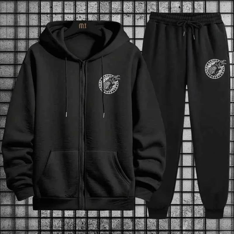 Mens Casual Tracksuit Set - 2 Piece Zipper Hoodie & Pants for Urban Streetwear