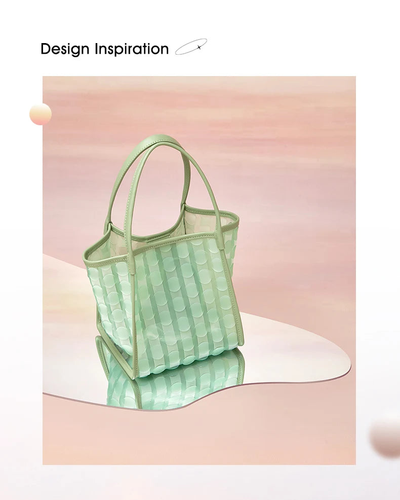 FOXER Light Green Women's Tote Bag, Fashion Waterproof TPU Handbag for Summer Travel & Commute, Lightweight Lady's Shoulder Bag