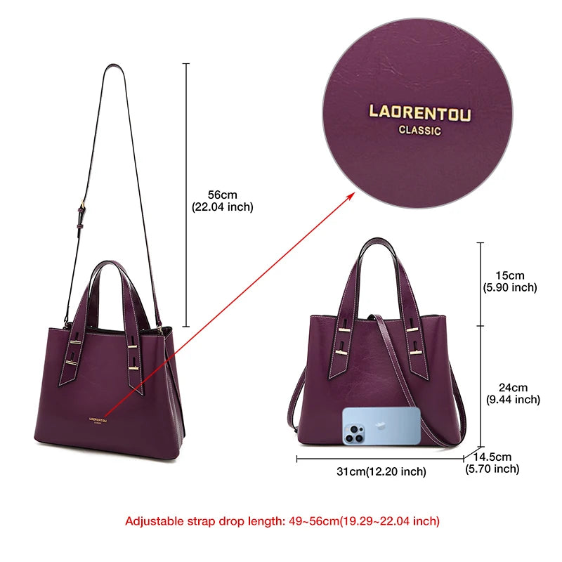 High Quality Women Split Leather Handbag Fashion Workplace Big Capacity Tote Bag Commuter Crossbody Shoulder Bags Mother's Gift