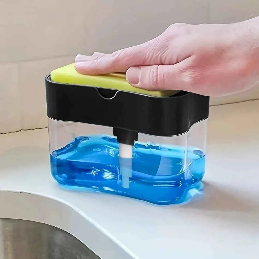Elegant Silver Dish Soap Dispenser with Sponge Holder, Manual Plastic Kitchen Sink Organizer for Home Hotel