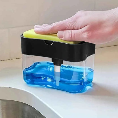 Elegant Silver Dish Soap Dispenser with Sponge Holder, Manual Plastic Kitchen Sink Organizer for Home Hotel