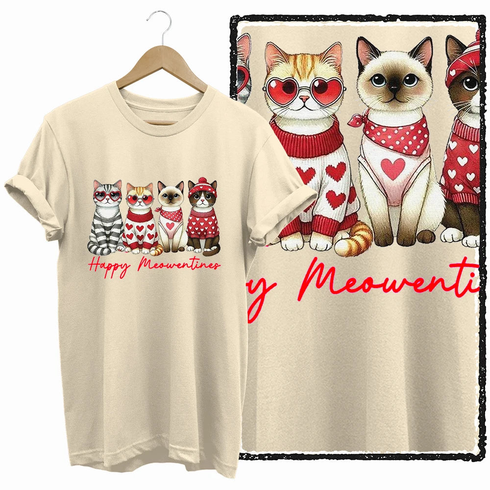 COOLMIND 100% Cotton Beige Cat Print Exclusive Graphic Women T Shirt Big Size Loose Cotton Cat Lover Women T Shirt Lovely Cat Te