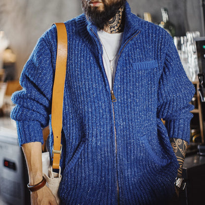 MADEN Blue High-Neck Zip Cardigan