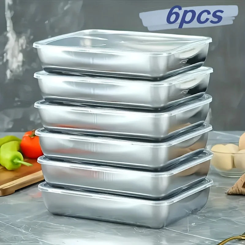 6Pcs Square Stainless Steel Food Containers