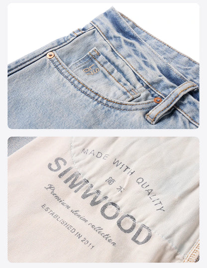 SIMWOOD 2026 Autumn New Loose Straight 13.5oz  100% Cotton Washed Vintage Jeans Men Plus Size Denim Trousers