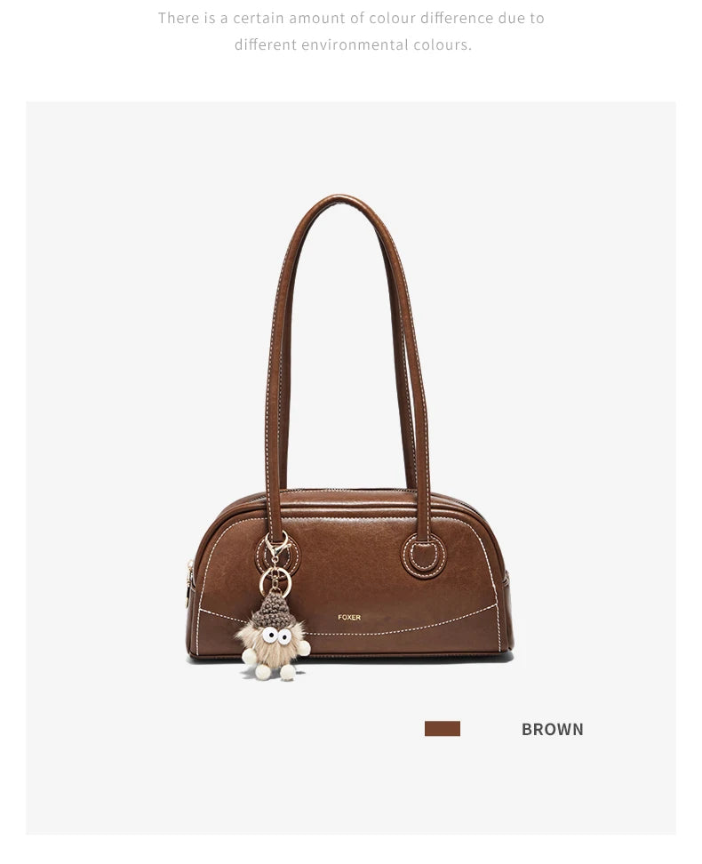FOXER New Large Capaci Women's Handbag PU Leather Simple Retro Single Underarm Bag for Female Casual Commuting Pillow Bag Purse