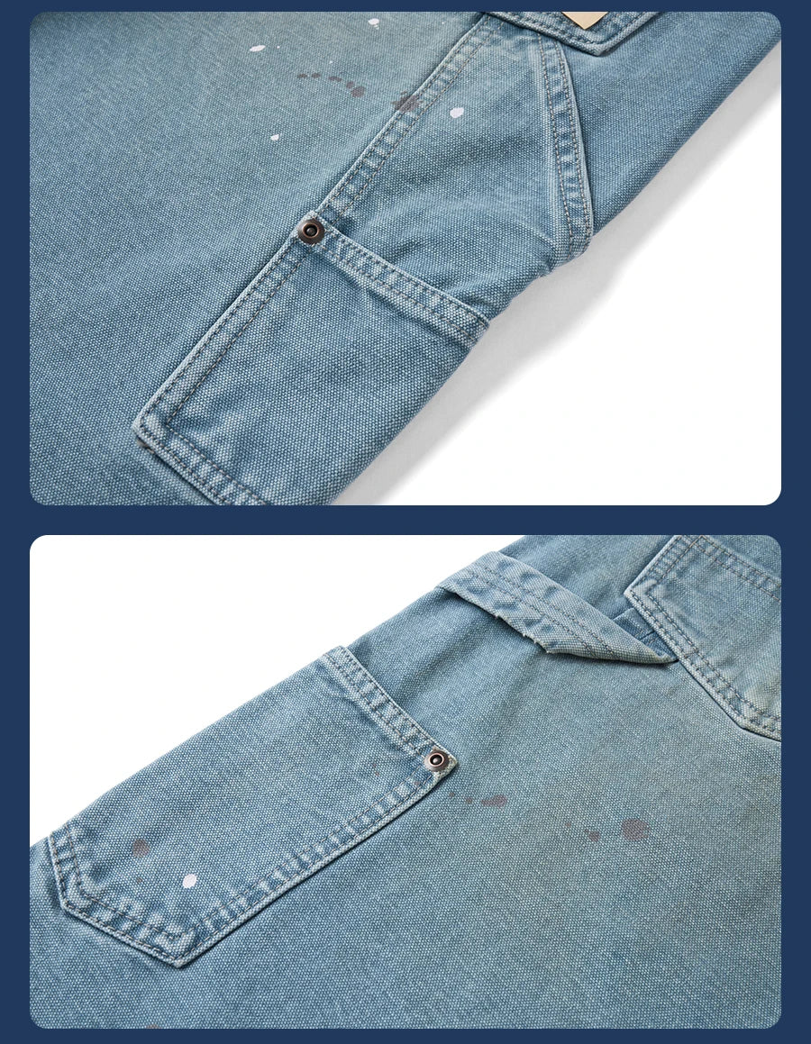 SIMWOOD High Standard 2026 Autumn New Loose Relax 12oz Fabric Denim Logger Pants Men Outdoor Workerwear Paint Splatter Jeans