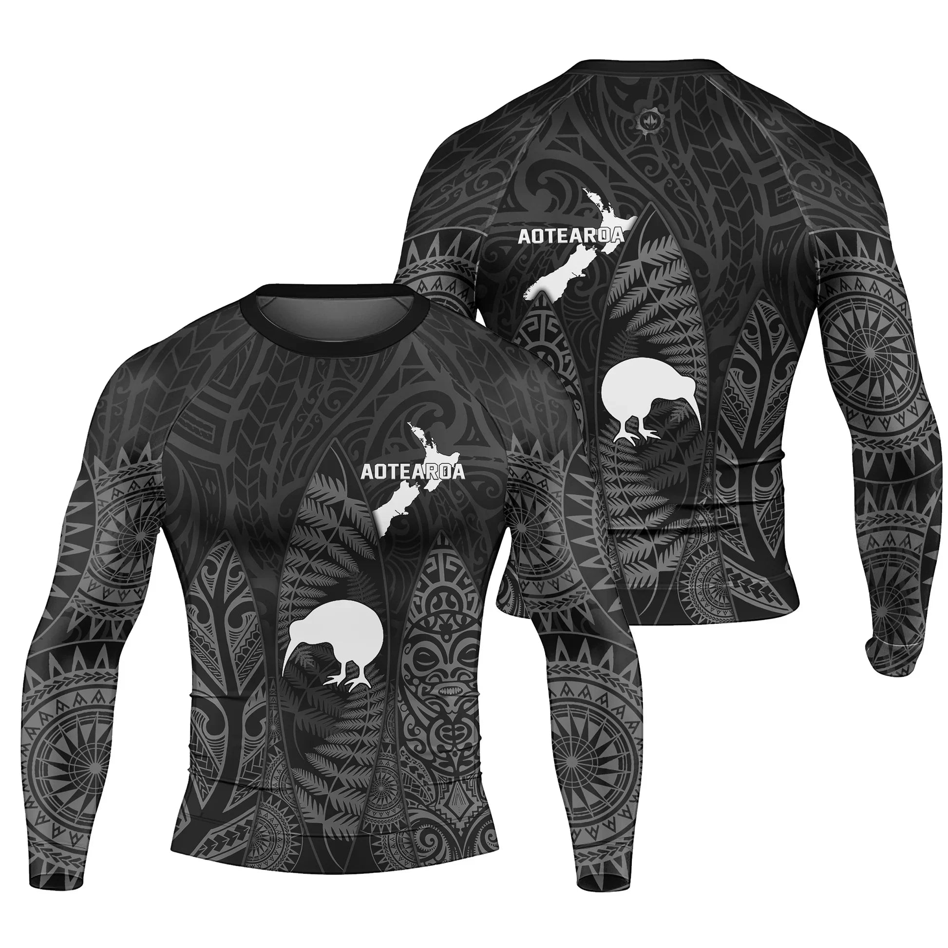 Aotearoa Kiwi Bird Rash Guard for Men, Long-Sleeved UPF 50+ Quick-Drying Compression Shirt for Fitness and Workouts