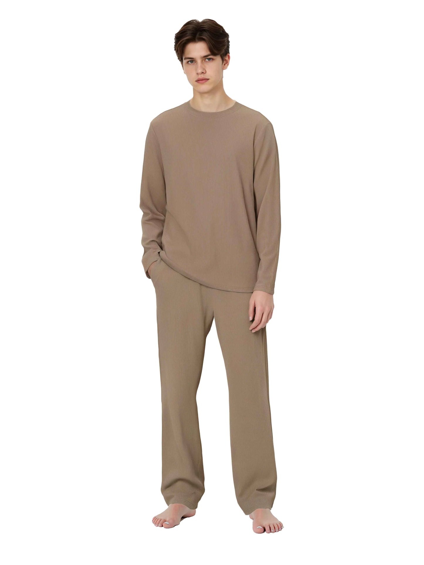 Men's long sleeve pajama set by ShopHub NZ featuring soft fabric, comfortable fit, perfect for lounging and sleep.
