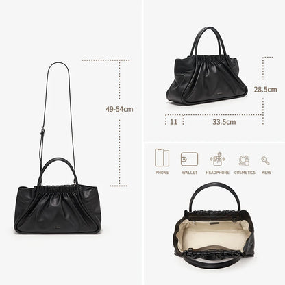 BAFELLI Ruched Genuine Leather Tote Bag