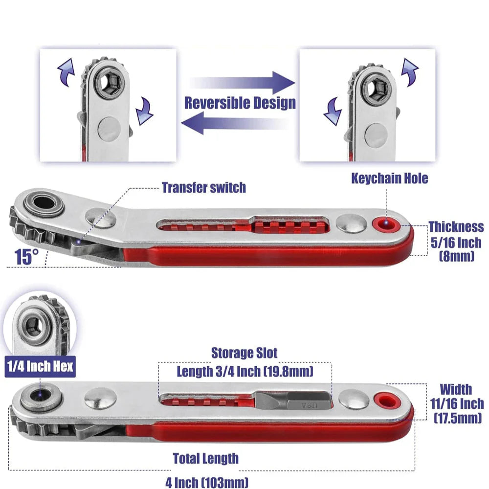 Mini Two-Way Ratchet Screwdriver – Flat/Hex Head (3 type of sets available) Habicare