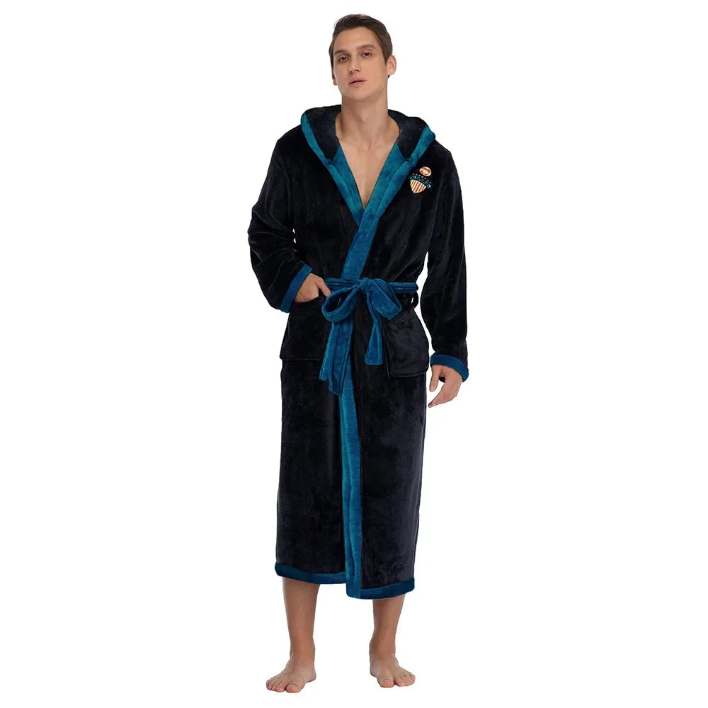 Men's Long Coral Fleece Hooded Robe - ShopHub