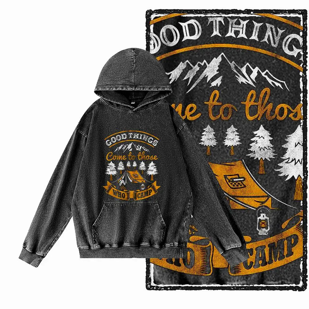 Off-Grid Adventure Graphic Acid-Washed Black Hoodie