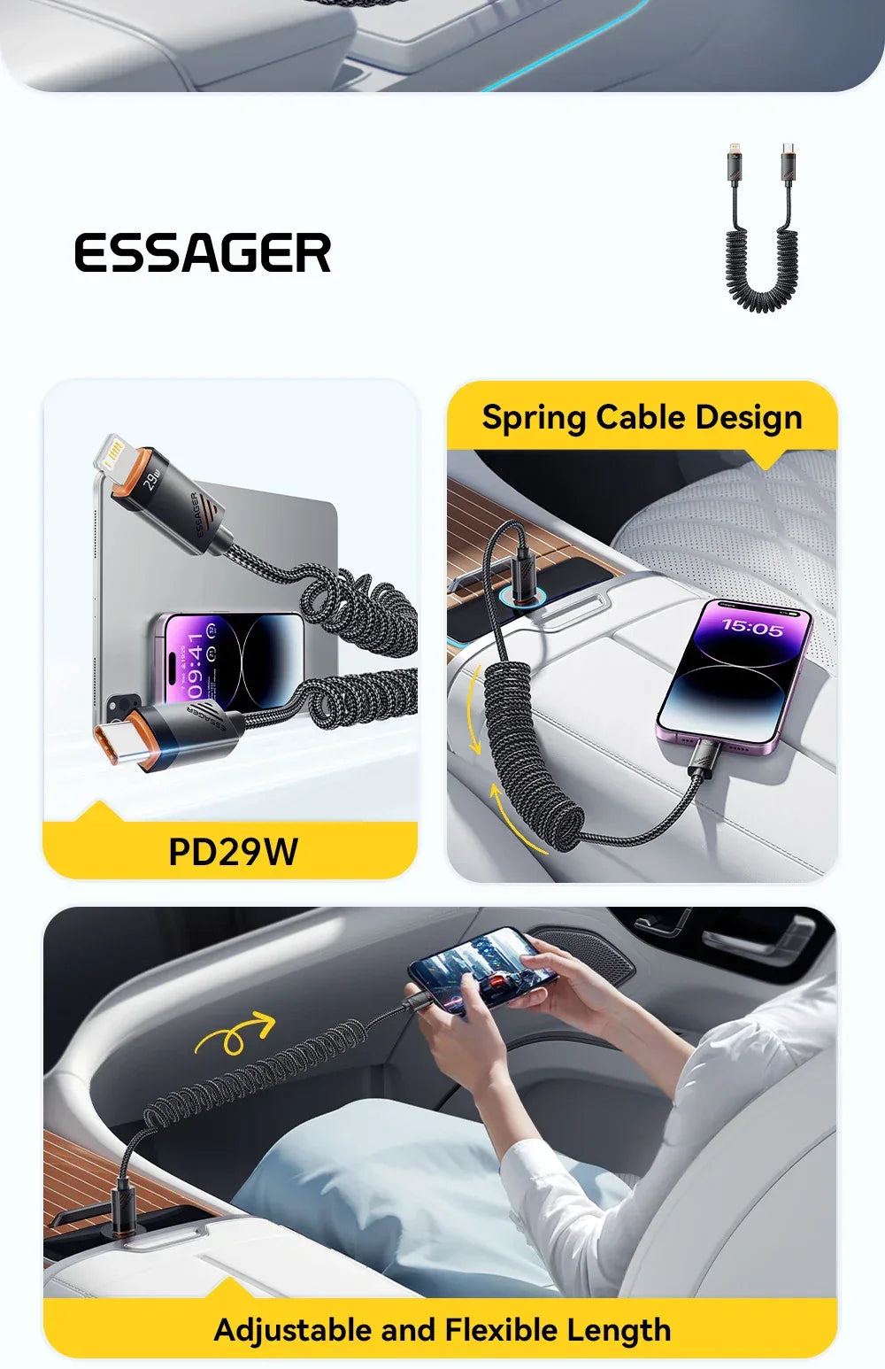 Essager Car Spring USB C to Lightning Cable - ShopHub