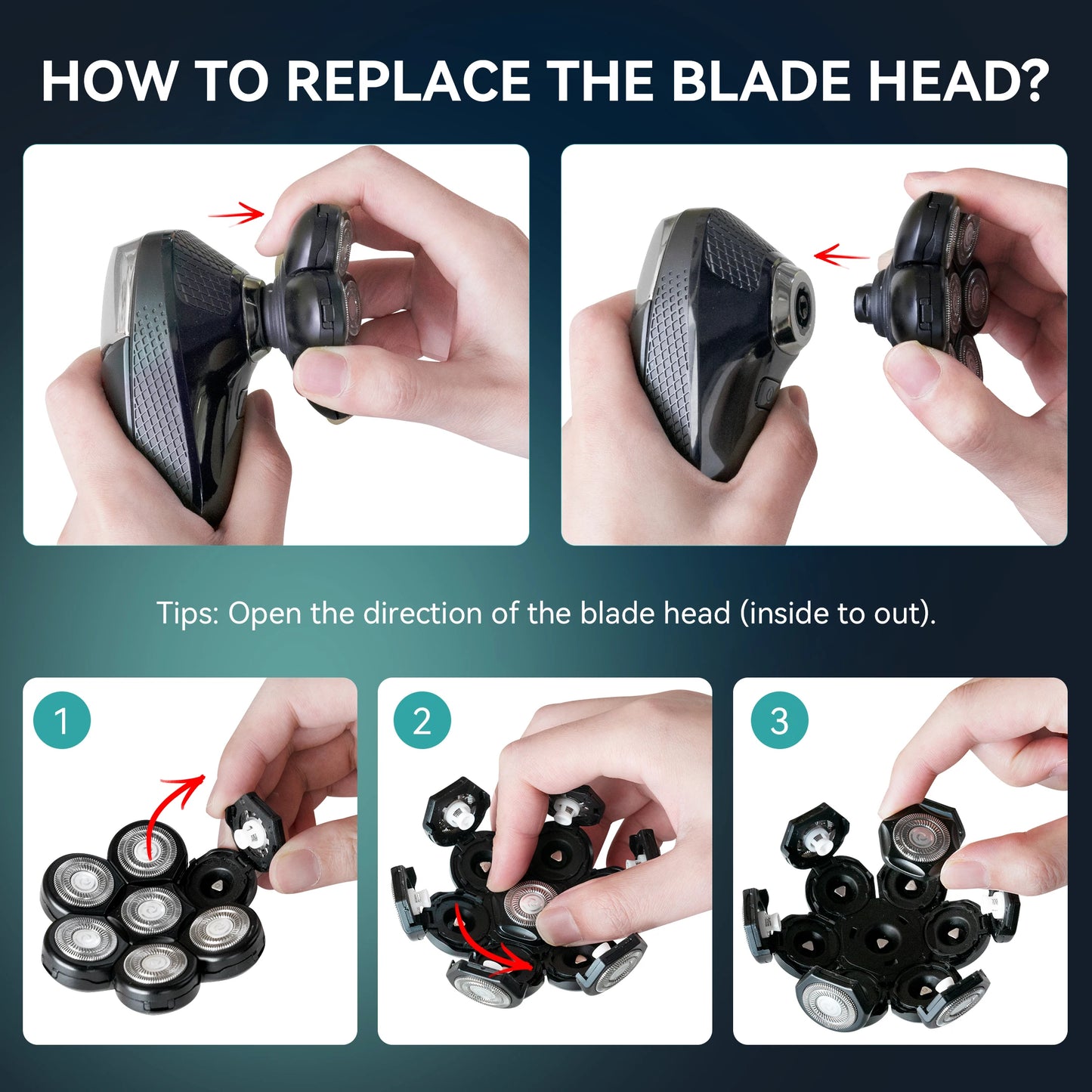 Kensen Electric Shaver Head Replacement for 7D Floating Washable Shaver