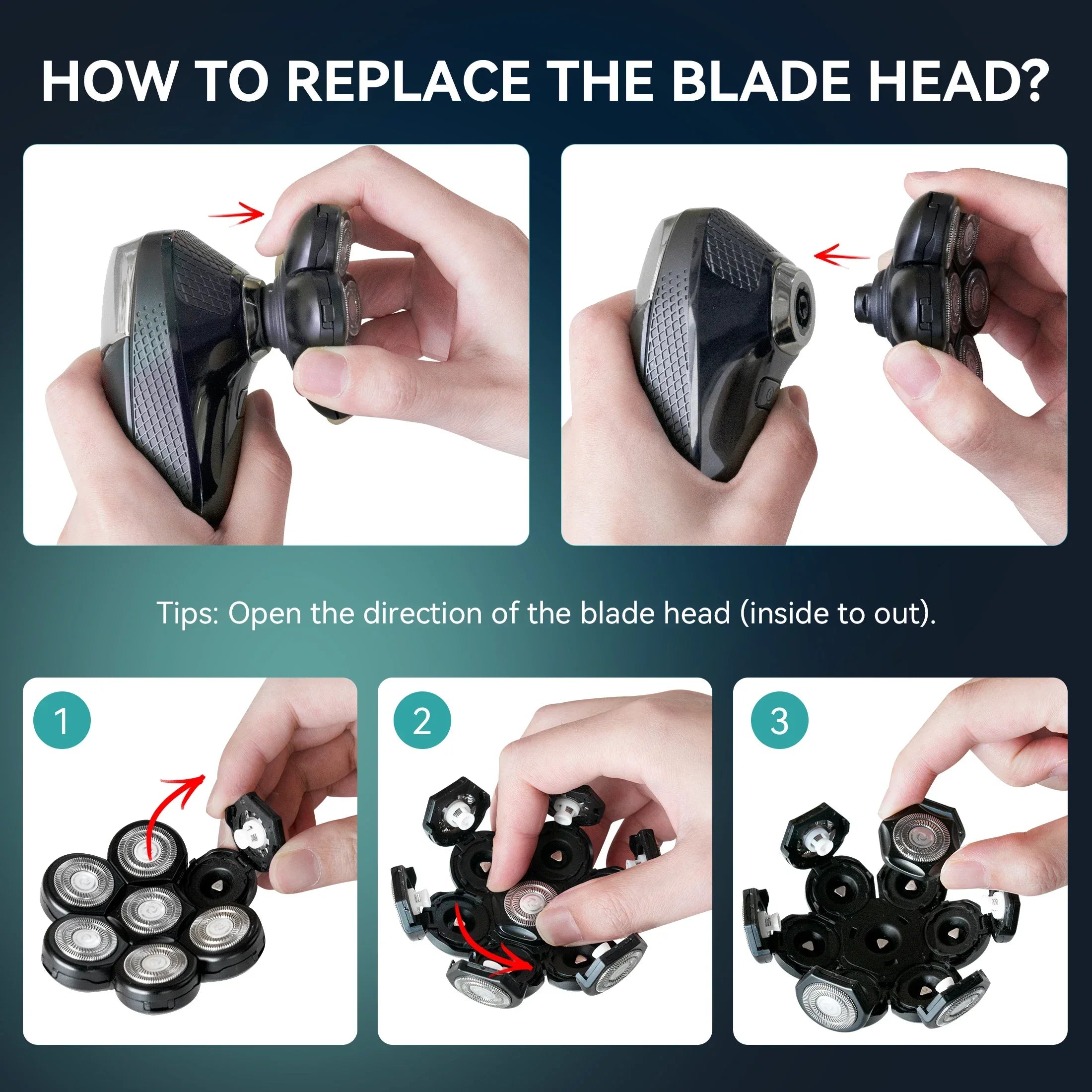 Kensen S8 7D 5 In 1 Electric Shaver Replacement Heads - ShopHub