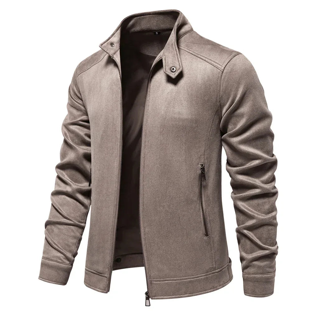AIOPESON Men's Stand Collar Zip Suede Jackets - ShopHub