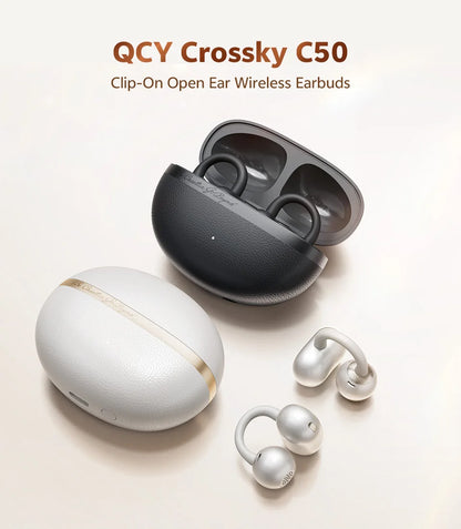 QCY CT06 Open Ear Wireless Earbuds with 4-Mic Calls and Bass Boost - Bluetooth 6.0 Clip-On Sports Headphones with 35 Hours Playtime - ShopHub